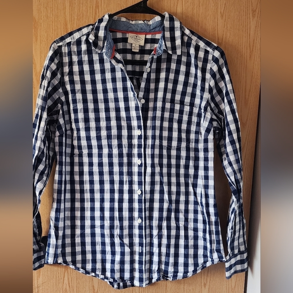 St. John's Bay Navy and White Check Button-Up Shirt